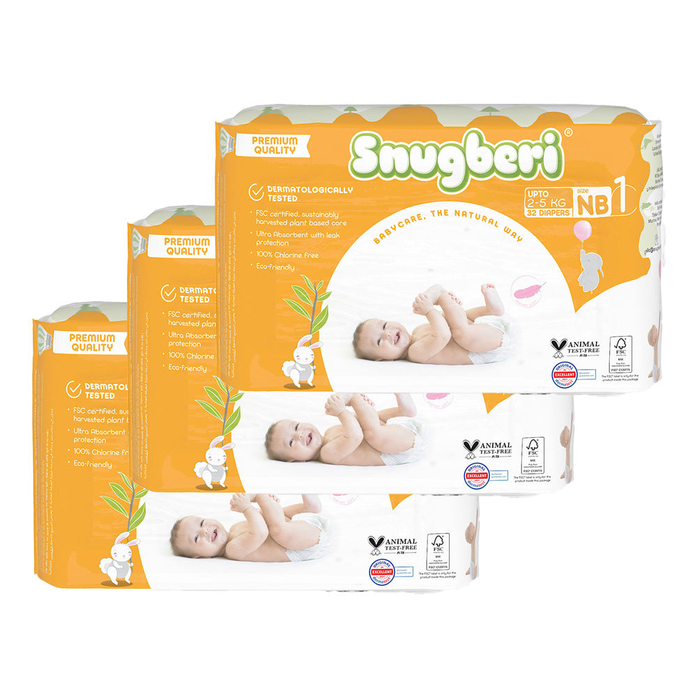 Snugberi Diaper Size 1 New Born 2-5Kg 32's Triple Value Pack