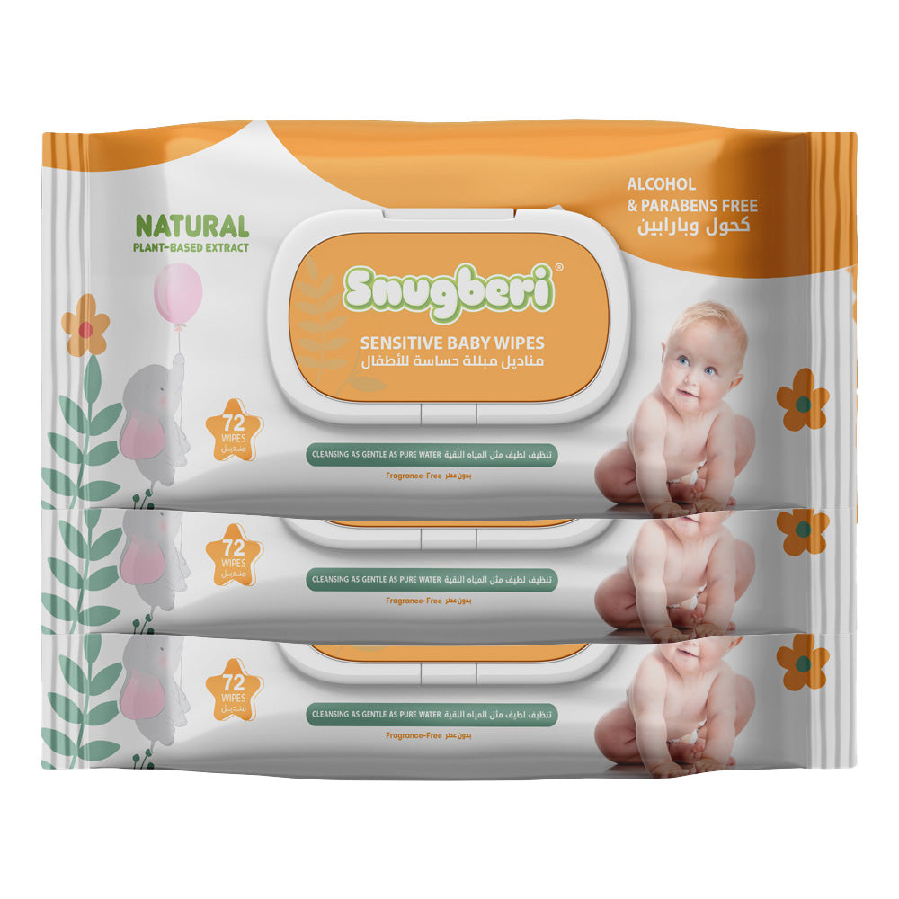SNUGBERI SENSITIVE BABY WIPES 72'S X 3 VALUE PACK