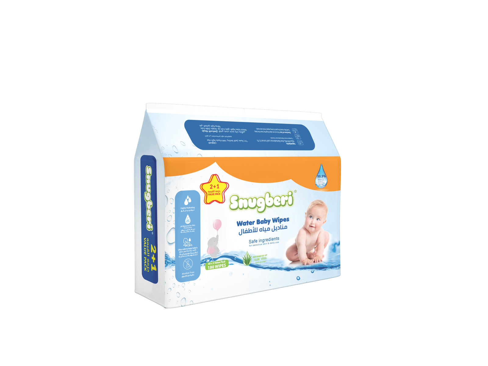 Snugberi Water Baby Wipes 60's x 3 Value Pack