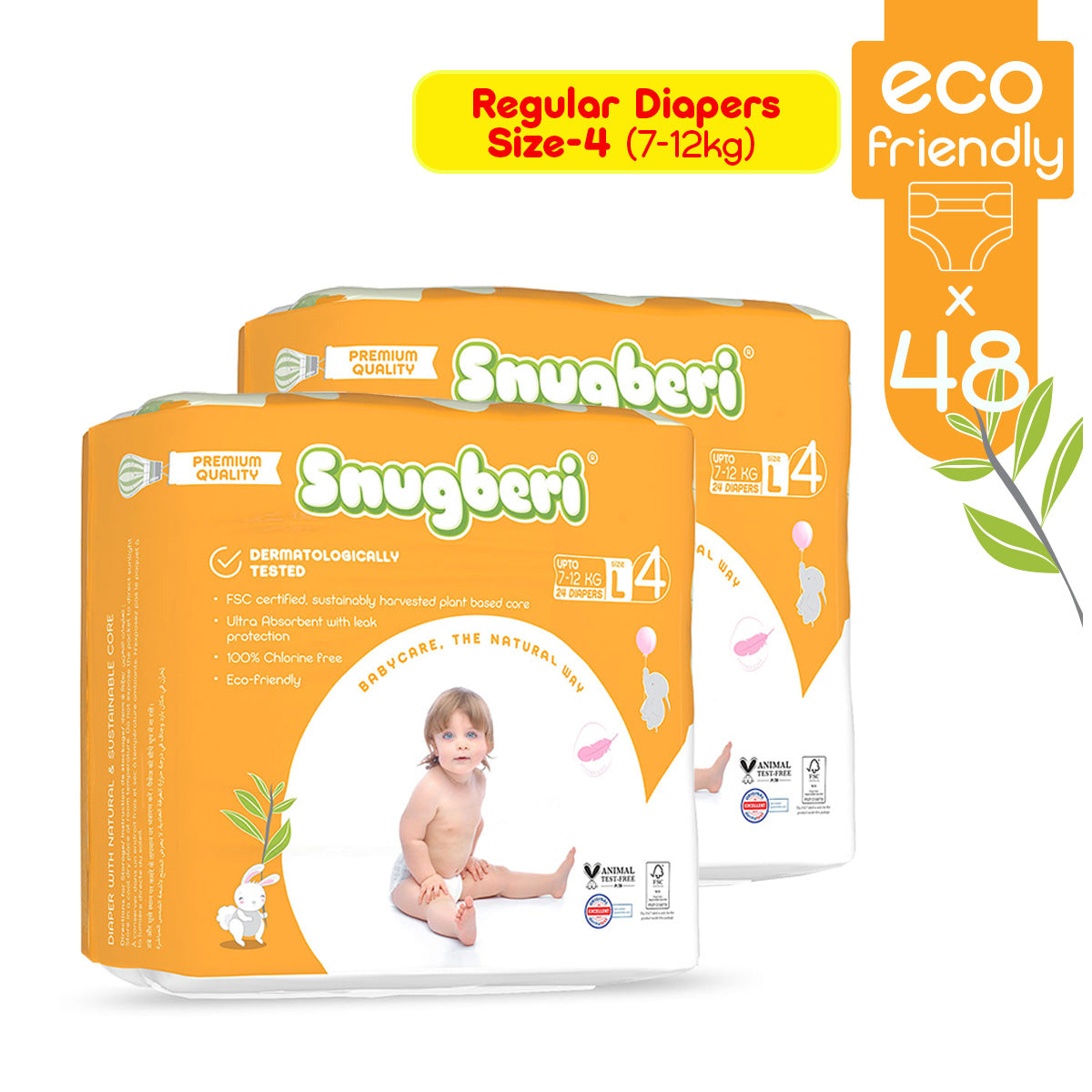 Snugberi Diaper Size 4 Large 7-12Kg 24'S Twin Value Pack