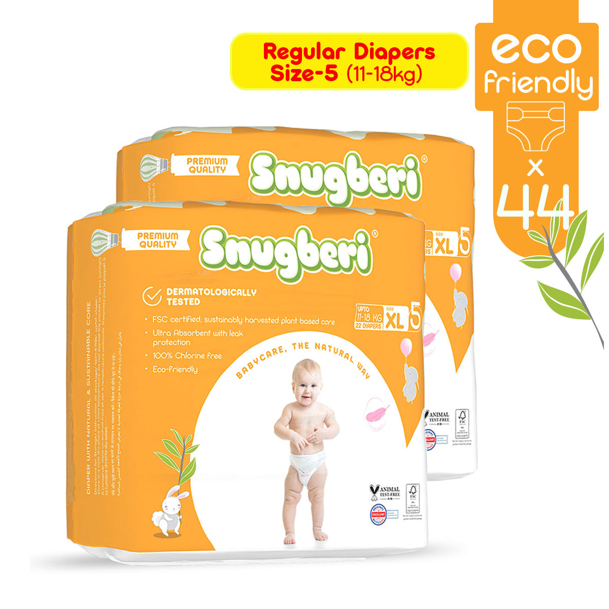 Snugberi Diaper Size 5 X large 11-18Kg 22'S Twin Value Pack